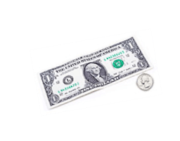 A dollar bill with a quarter sitting next to it